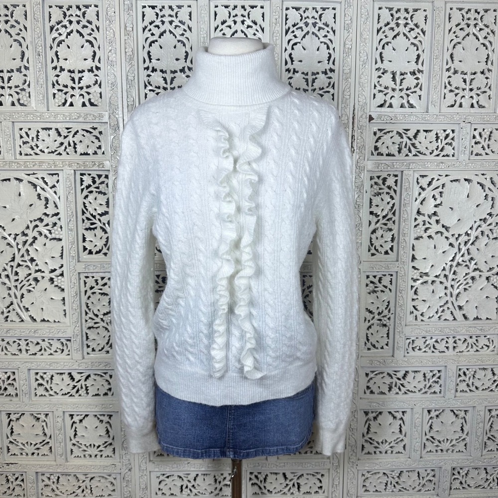 J Crew‎ Ivory Soft Cable Knit Wool Alpaca Blend Turtleneck Sweater Sz Medium